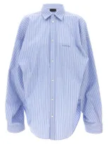 Balenciaga Cut Up Stripe Asymmetric Oversize Cotton Button-up Shirt In Blue