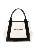 Balenciaga Navy Cabas Small Tote Bag In White