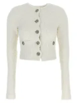 Balenciaga Tweed Cropped Cardigan In White