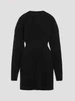 Balenciaga Hourglass Long Sleeve Rib Sweater Dress In Black