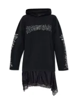 Balenciaga Logo Printed Layered Hoodie Dress In Black