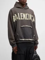 Balenciaga Men's Ripped Pocket Hoodie In 8519 Dark Heather Grey