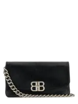 Balenciaga Woman Black Leather Medium Bb Soft Flap Clutch