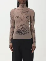 Balenciaga Tattoo Stretch Tech Turtleneck Top In Beige