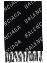 Balenciaga Wool Scarf With Logo In Black