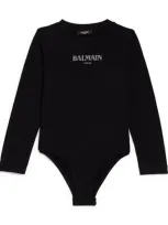 Balmain Kids' Cotton Logo Bodysuit In Black