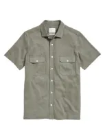 Billy Reid Short Sleeve Hemp Cotton Knit Shirt In Grey