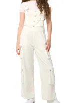 Blanknyc Wide Leg Cargo Denim Overalls In Milk It