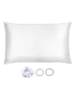 Blissy Pure Sleep Silk Pillowcase & Scrunchie Set In White/multi