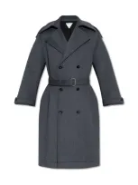 Bottega Veneta Belted Double Breasted Coat In Grey