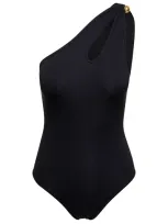 Bottega Veneta Black Mono-shoulder Swimsuit With Golden Detail In Polyamide Woman