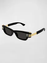 Bottega Veneta 50mm Rectangular Sunglasses In Black/gray Solid