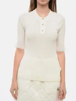 Bottega Veneta Buttoned Neck T-shirt With Ruffled Sleeves In Neutral