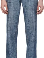 Bottega Veneta Men's Enlarged Textured Denim Print Trousers In Indigo