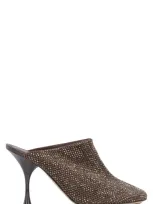 Bottega Veneta Sparkle Dot Sock Leather Mules In Brown