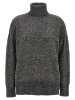 Brunello Cucinelli High Neck Sleeved Sweater In Gray