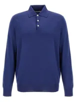 Brunello Cucinelli Men's Virgin Wool And Cashmere Polo Style Lightweight Sweater In Indigo