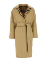 Burberry Long Reversible Check Wool Car Coat In Brown