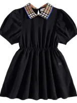 Burberry Kids'  Check Cotton Dress In Black