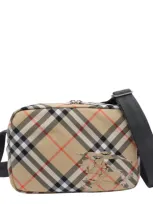 Burberry Beige Crossbody Messenger Bag In  Check Print For Men