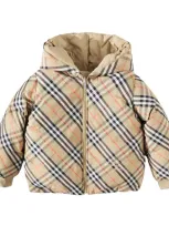 Burberry Kids' Reversible Check Nylon Puffer Jacket In Sand Ip Check