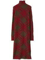 Burberry Wool-mohair Blend Check Midi Dress In Brown