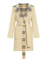 Burberry Vintage Check Hooded Belted Reversible Coat In Cream