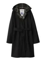 Burberry Wool Reversible Hooded Coat In Black