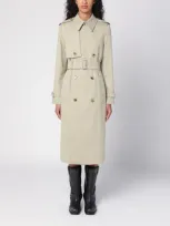 Burberry Double-breasted Trench Coat With Greige Belt In Green