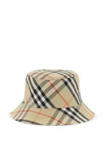 Burberry Ered Cotton Blend Bucket Hat With Nine Words In Neutral