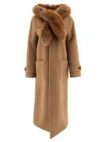 Burberry Faux Fur Trim Wool Duffle Coat Coats Beige In Brown