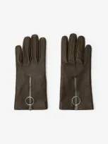 Burberry Leather Zip Gloves In Loch