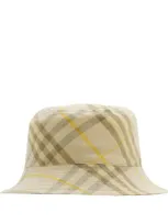 Burberry Checked Linen Bucket Hat In Neutrals