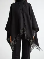 Burberry Reversible Open Front Wool Cape In Black/calico Ip Chk