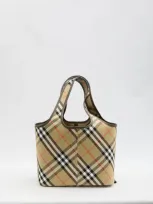 Burberry Small Check Tote Bag In Beige