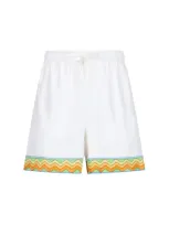 Casablanca Afro Cubism Silk Shorts In White,multicolor