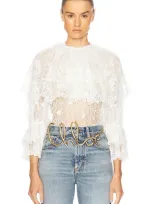 Chloé Ruffled Floral Lace Top In Iconic Milk