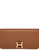 Chloé Marcie Long Wallet With Flap In Grained Leather Brown Size Onesize 100% Calf-skin Leather