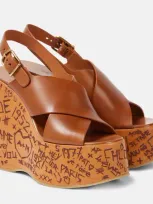 Chloé Maxime Leather Wedge Sandals In Brown