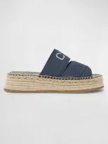 Chloé Mila Platform Strappy Slide Espadrilles In Dark Navy