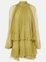 Chloé Ruffled Silk Muslin Minidress In Green