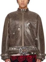 Chopova Lowena Brown Belted Leather Jacket