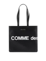 Comme Des Garçons Leather Tote Bag With Logo In Nero