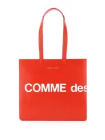 Comme Des Garçons Leather Tote Bag With Logo In Red