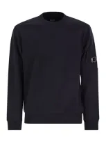 C.p. Company C.p.company Diagonal Raised Fleece Crew Neck Lens Sweatshirt In Black