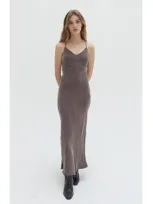 Crescent Cupro Slip Maxi Dress In Charcoal