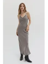 Crescent Cupro Slip Maxi Dress In Espresso