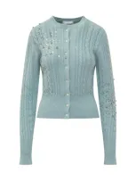 Des Phemmes Cardigan With Rhinestones In Dust Blue