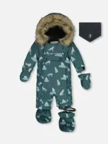 Deux Par Deux Baby Boy's One Piece Baby Snowsuit Sage Printed Wolves Designed For Car Seat