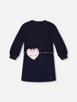 Deux Par Deux Babies'  Little Girl's Quilted Heart Fleece Dress With Belt Navy In Peacoat